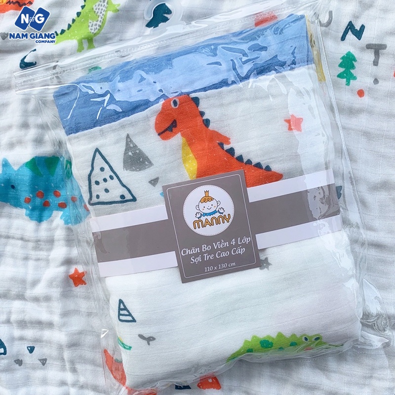 Khăn tắm/Chăn xô sợi tre 4 lớp bo viền Manny