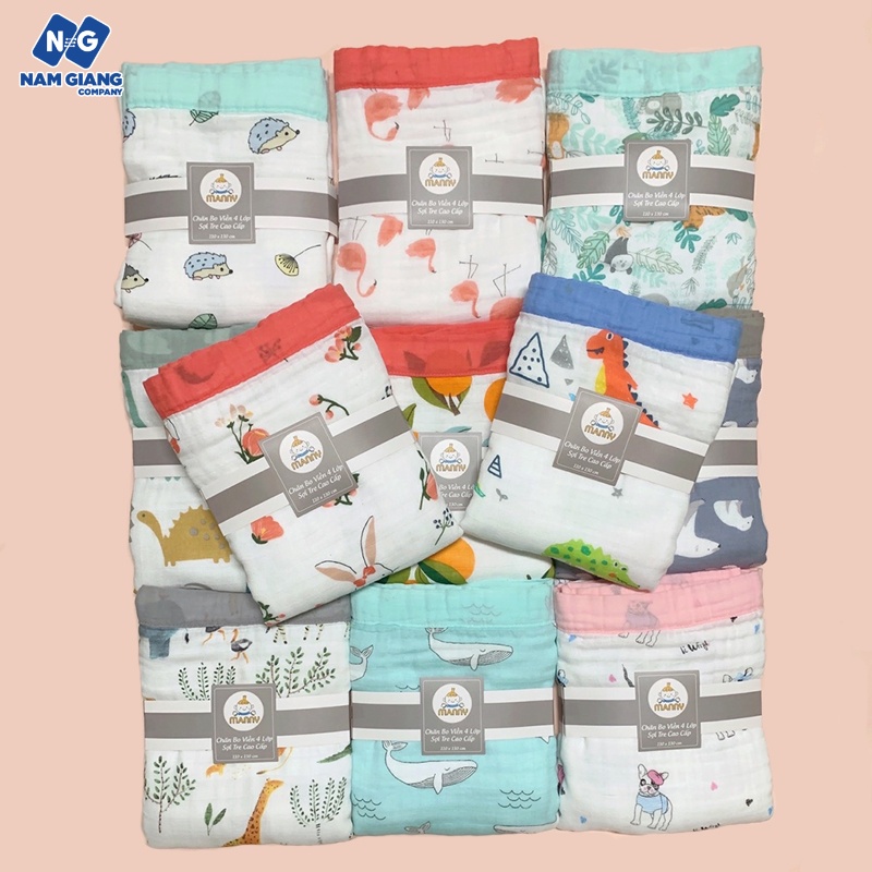 Khăn tắm/Chăn xô sợi tre 4 lớp bo viền Manny