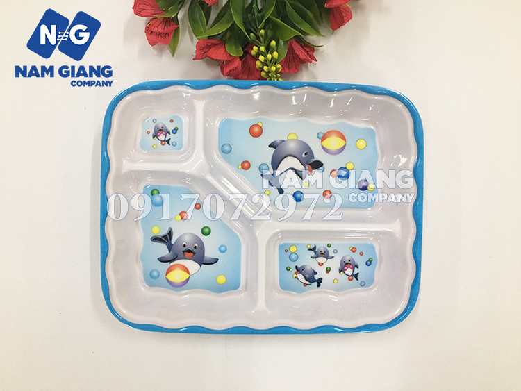 Khay ăn dặm 4 ngăn nhiều họa tiết
