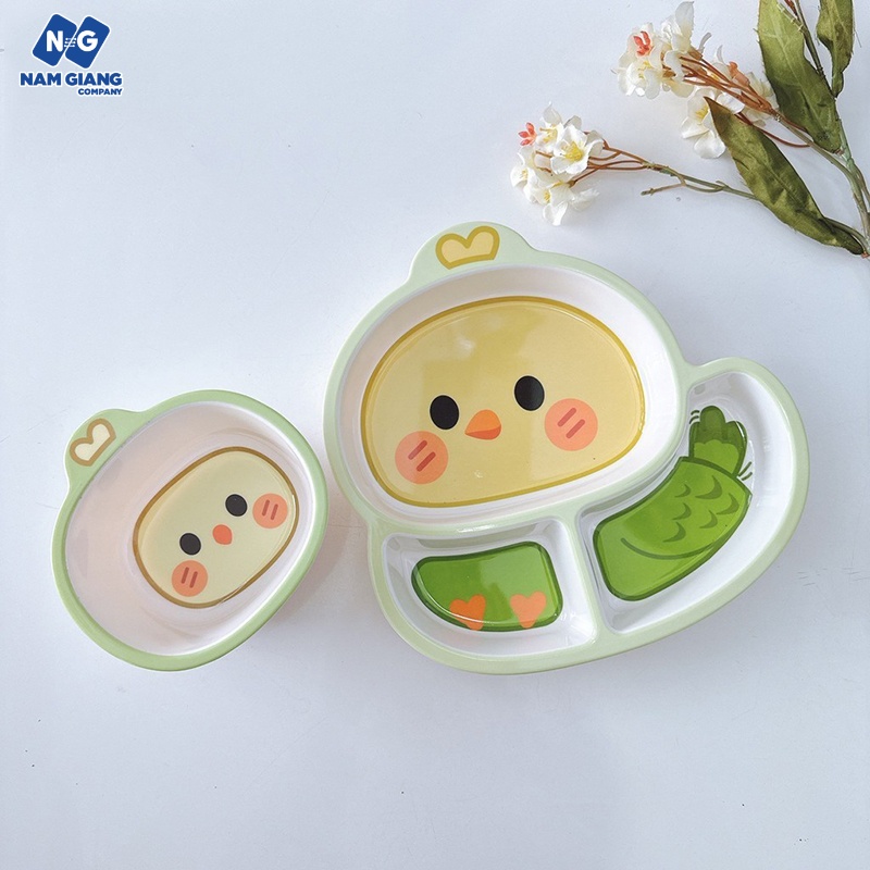 Khay ăn dặm sợi tre gà 3 ngăn HONPER