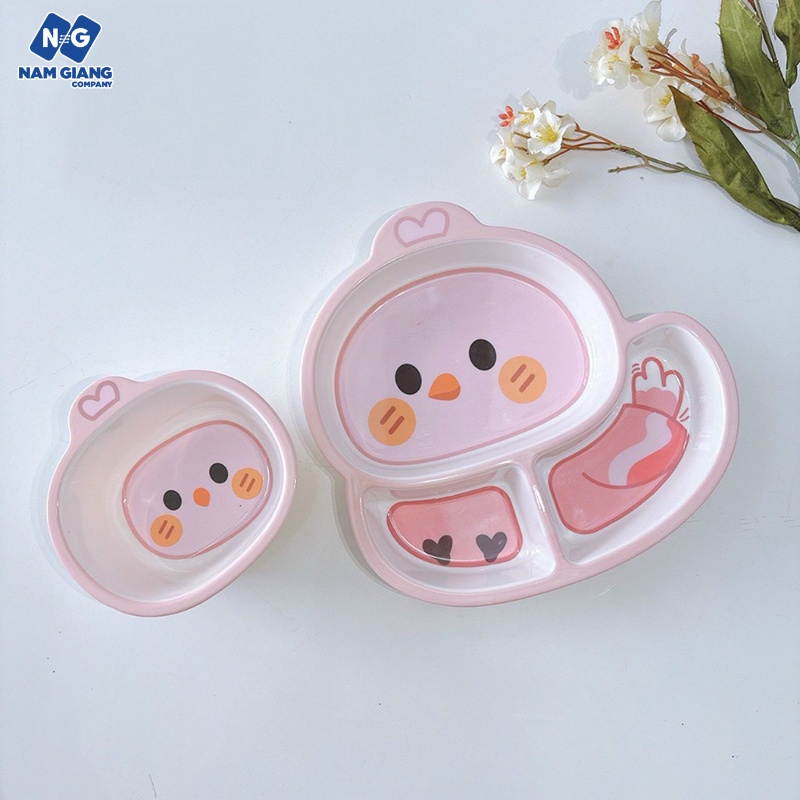 Khay ăn dặm sợi tre gà 3 ngăn HONPER