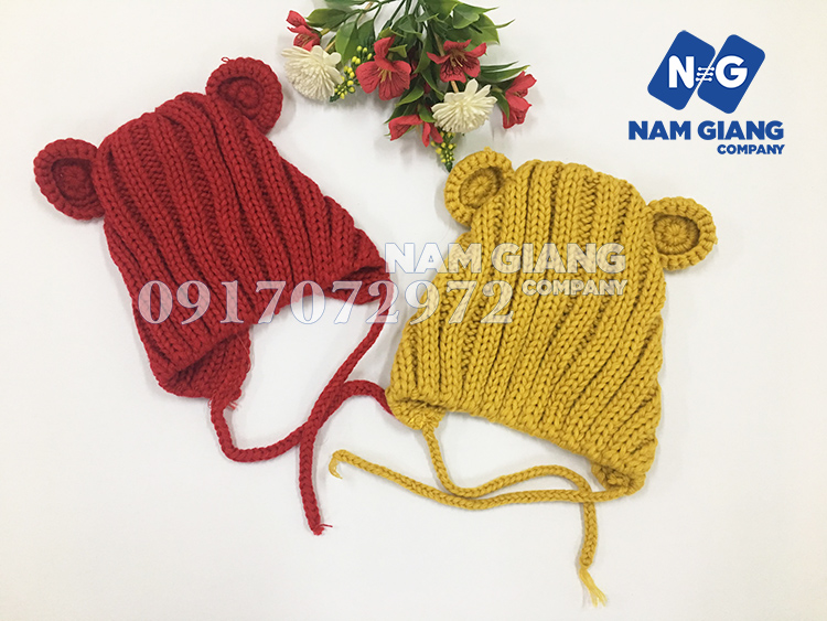 Mũ len buộc dây gấu