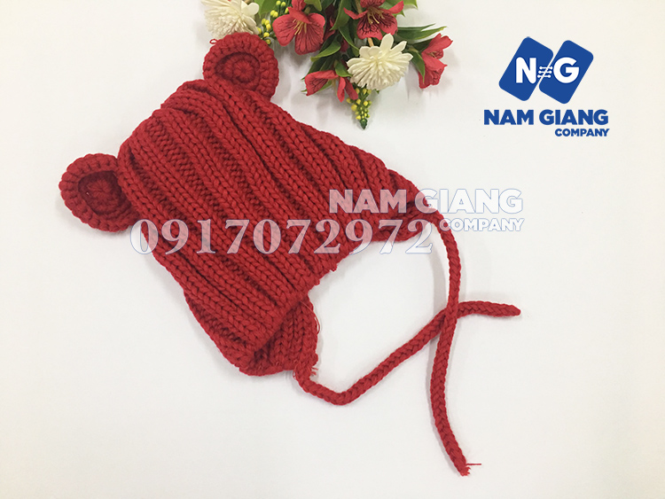 Mũ len buộc dây gấu