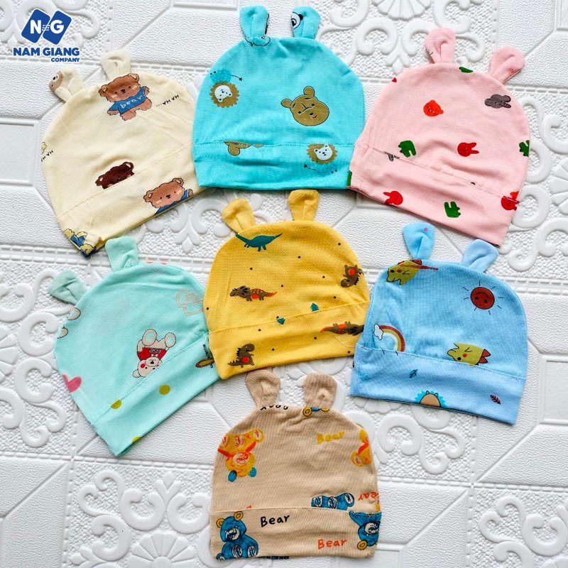 Mũ sơ sinh tai thỏ thun lạnh chụp đầu