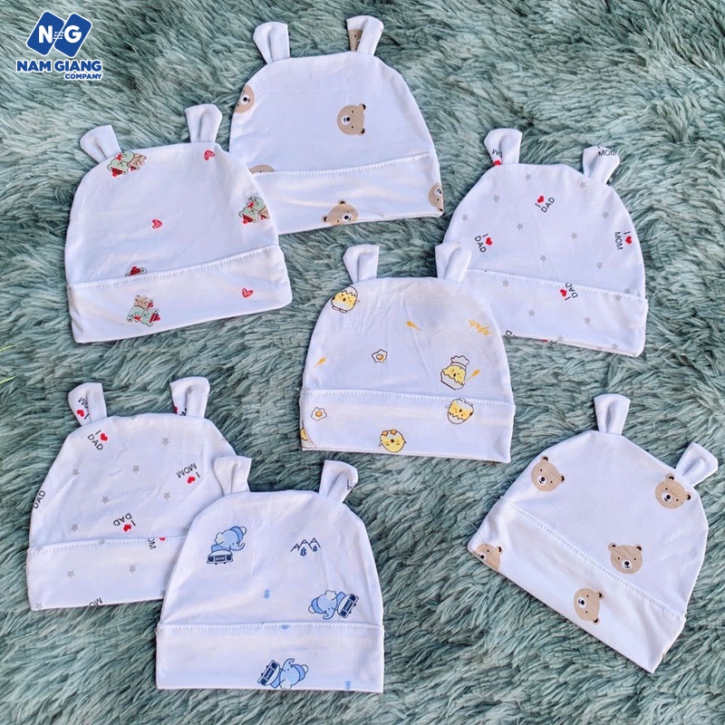 Mũ sơ sinh tai thỏ thun lạnh chụp đầu