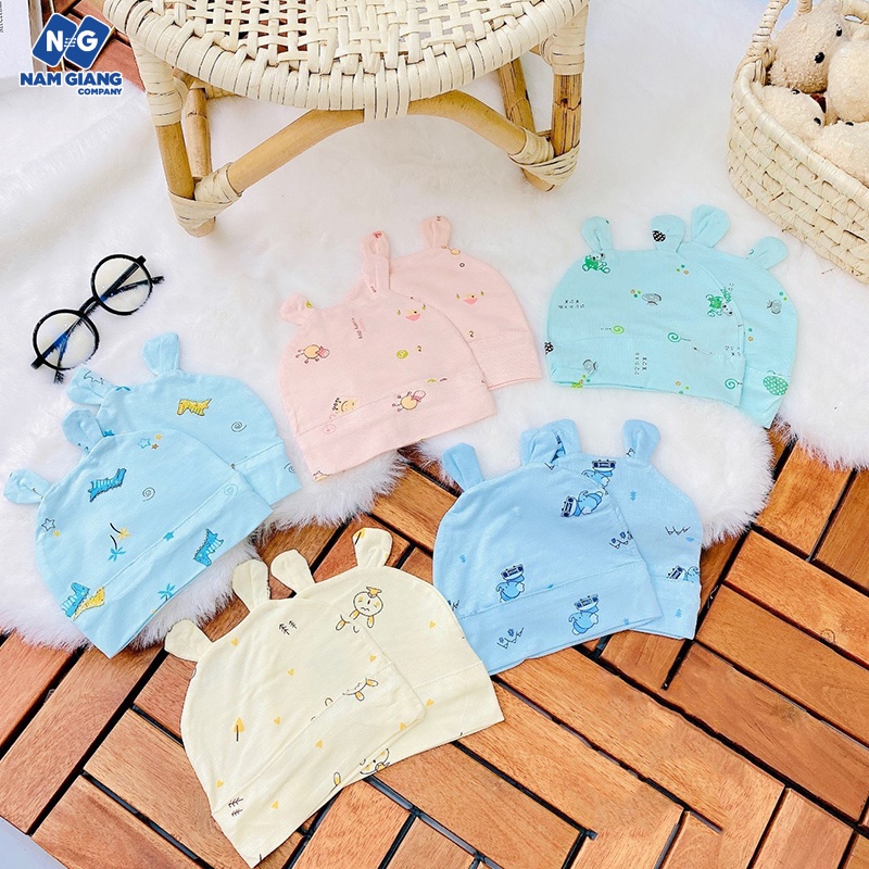 Mũ sơ sinh tai thỏ thun lạnh chụp đầu