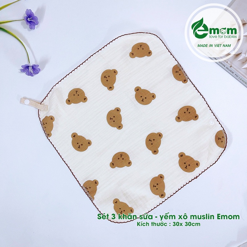 Sét 3 khăn - yếm xô muslin EMOM