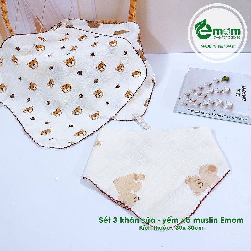 Sét 3 khăn - yếm xô muslin EMOM
