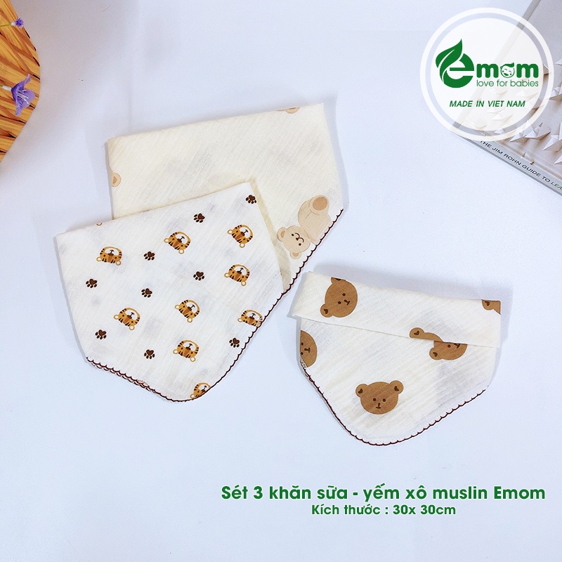 Sét 3 khăn - yếm xô muslin EMOM