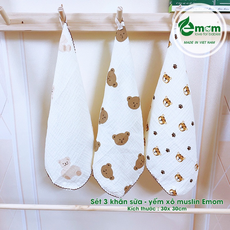 Sét 3 khăn - yếm xô muslin EMOM