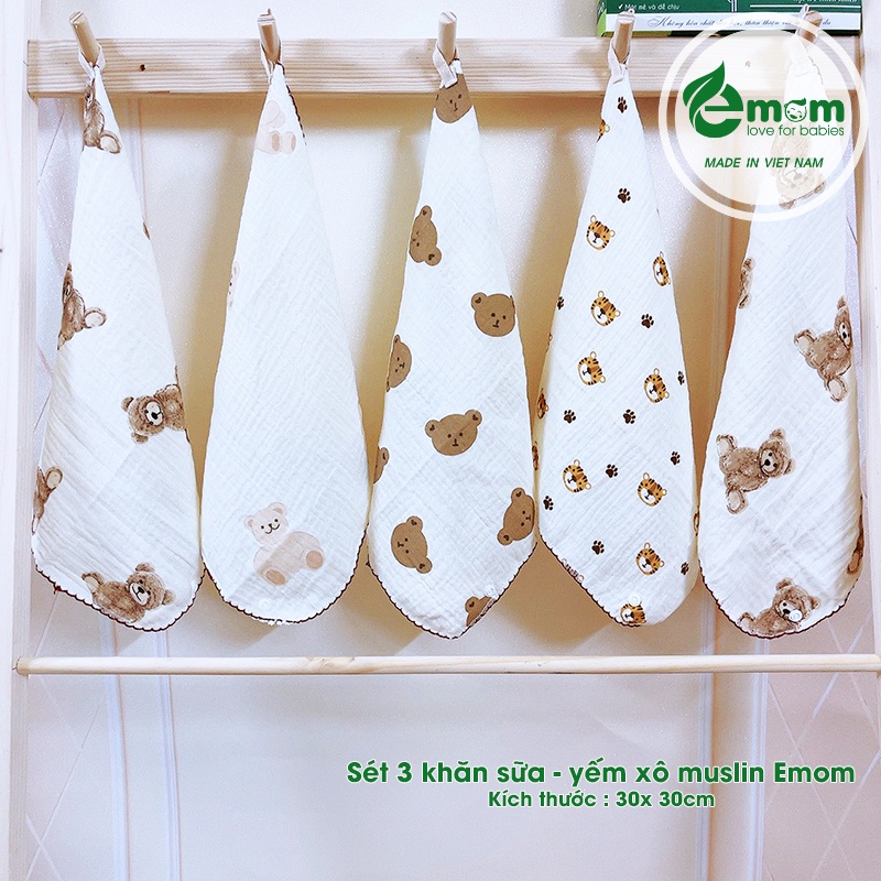 Sét 3 khăn - yếm xô muslin EMOM