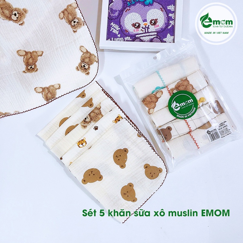 Sét 5 khăn sữa xô muslin EMOM