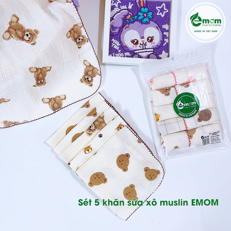 Sét 5 khăn sữa xô muslin EMOM