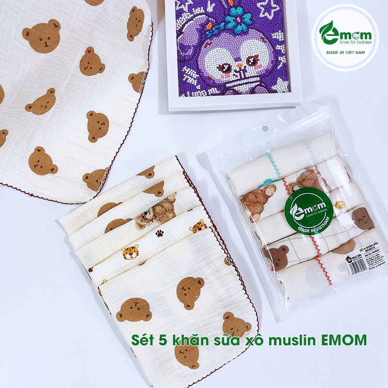 Sét 5 khăn sữa xô muslin EMOM