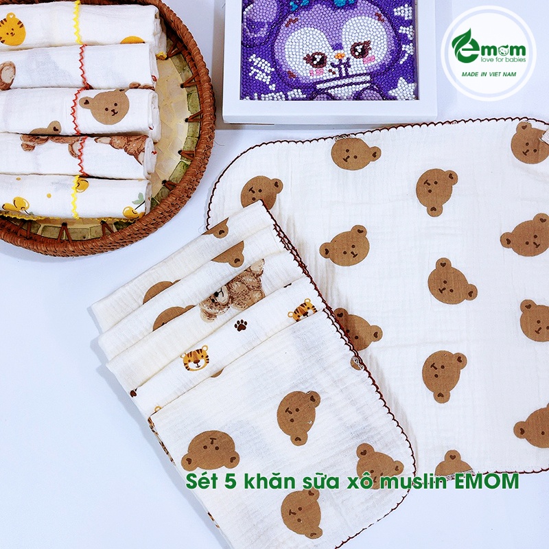 Sét 5 khăn sữa xô muslin EMOM