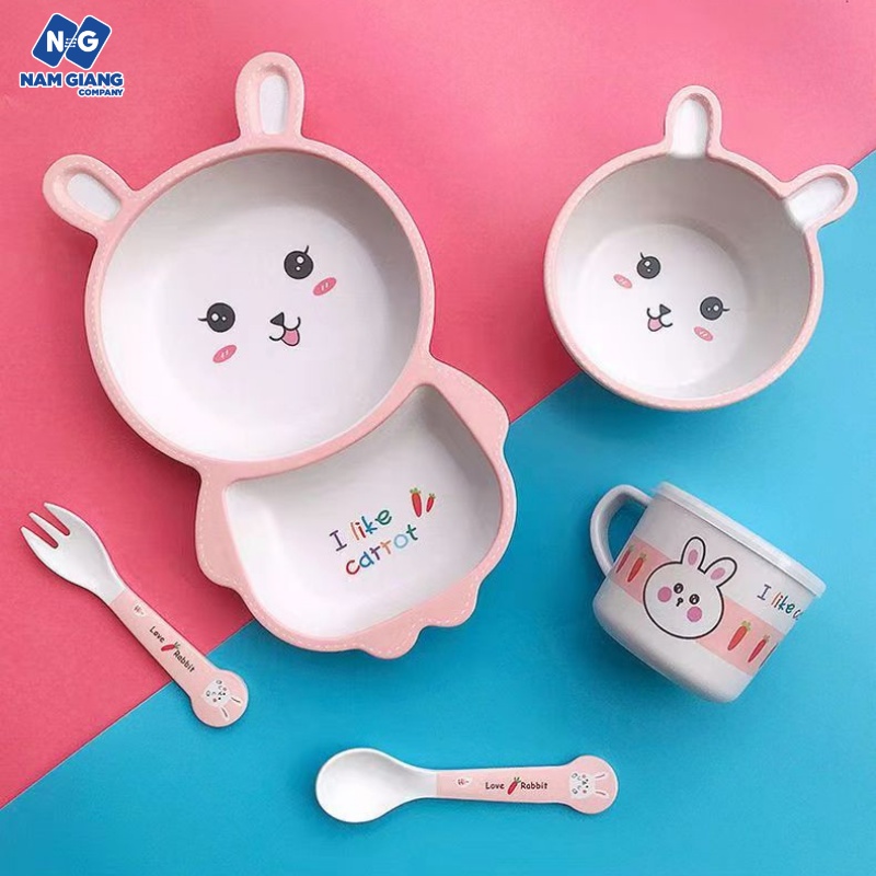 Sét ăn dặm 5 món khay, bát, cốc kèm thìa dĩa