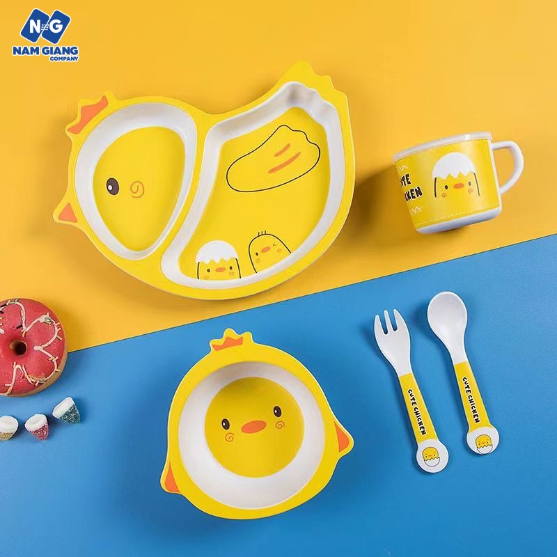 Sét ăn dặm 5 món khay, bát, cốc kèm thìa dĩa