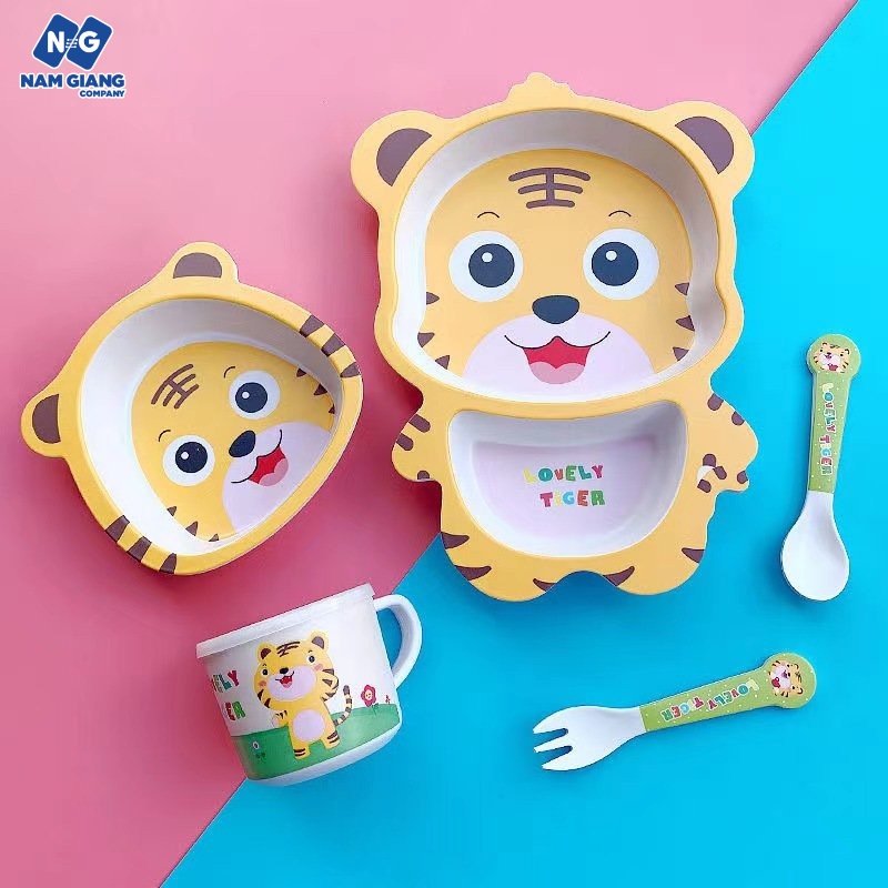 Sét ăn dặm 5 món khay, bát, cốc kèm thìa dĩa