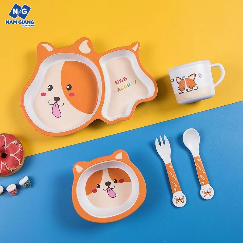 Sét ăn dặm 5 món khay, bát, cốc kèm thìa dĩa