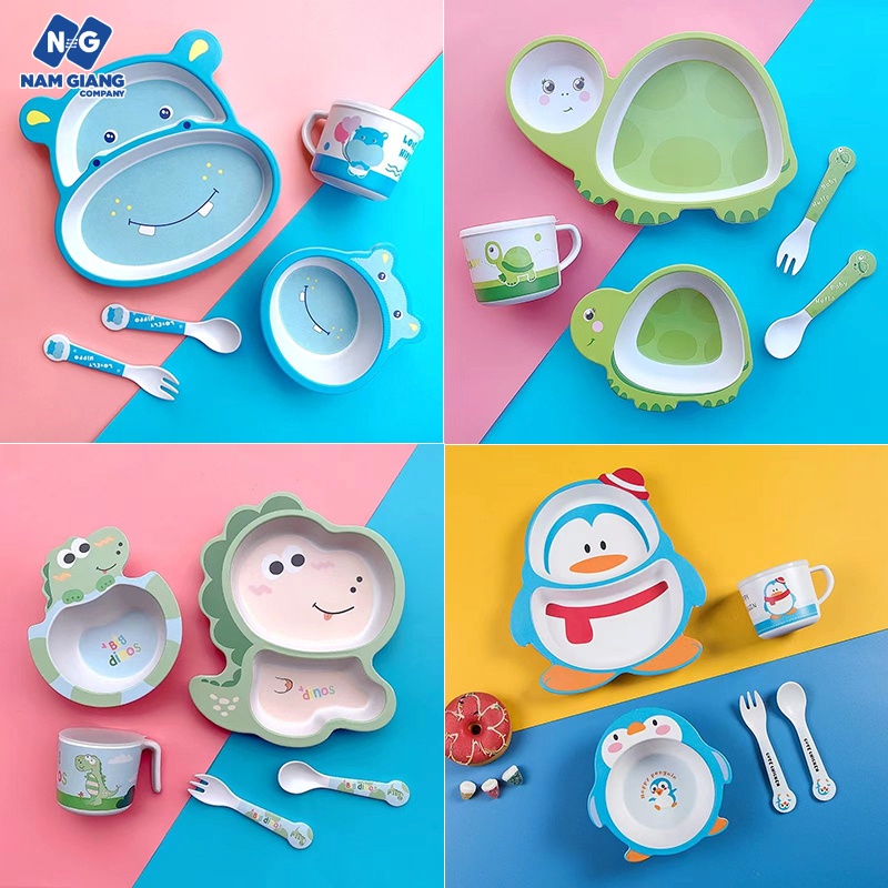Sét ăn dặm 5 món khay, bát, cốc kèm thìa dĩa