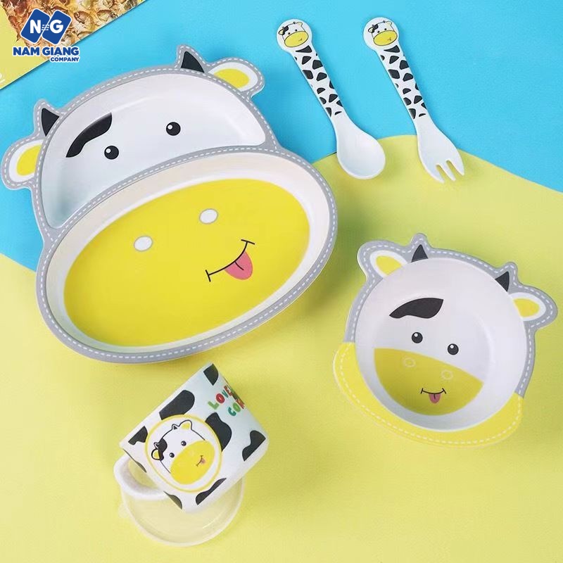 Sét ăn dặm 5 món khay, bát, cốc kèm thìa dĩa