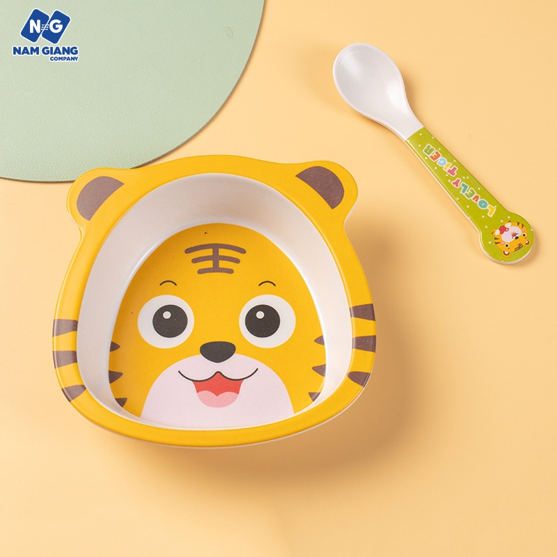 Sét bát ăn dặm cho bé sợi tre hình thú kèm thìa