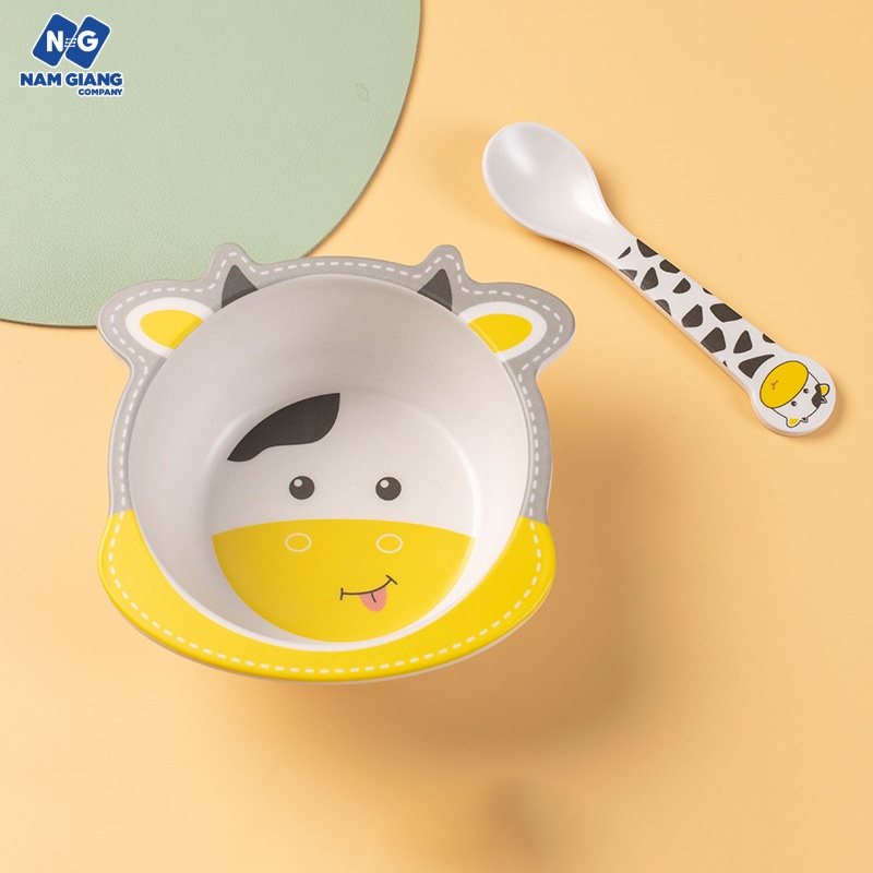 Sét bát ăn dặm cho bé sợi tre hình thú kèm thìa