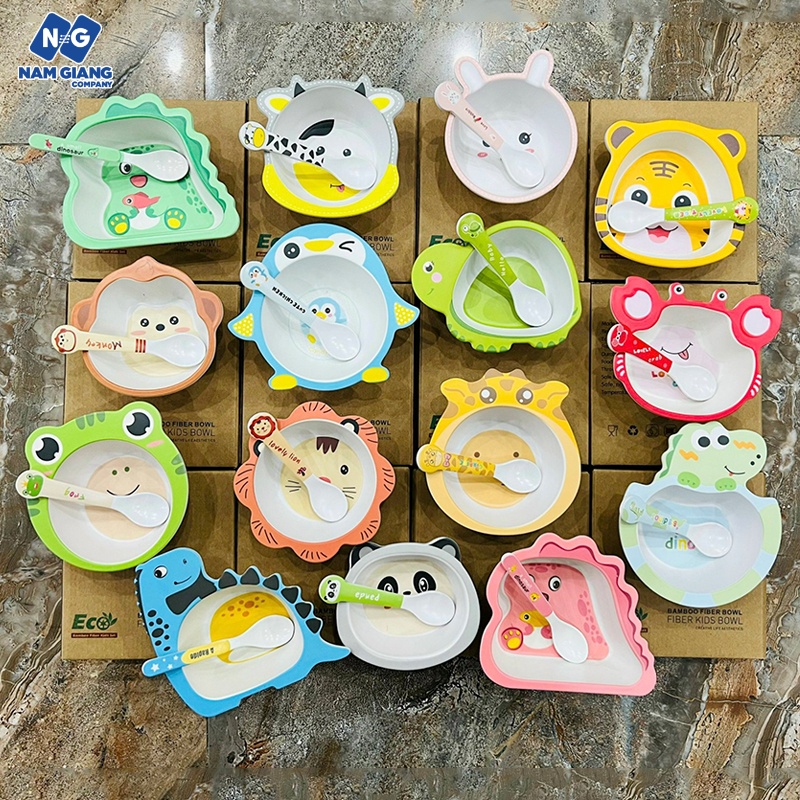 Sét bát ăn dặm cho bé sợi tre hình thú kèm thìa