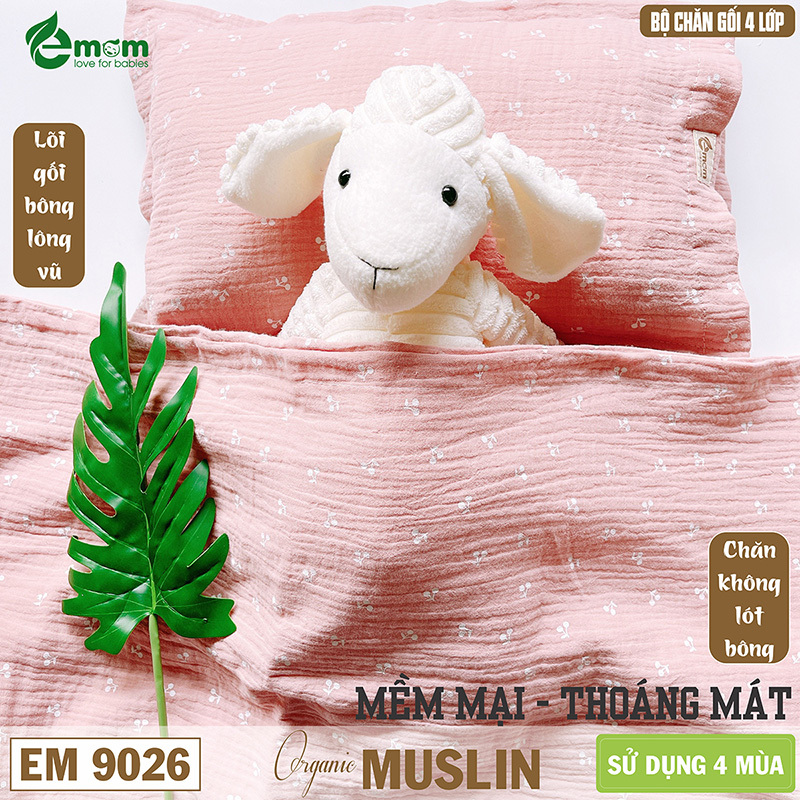 Sét chăn gối xô muslin EMOM LOVELY (chăn 4 lớp)