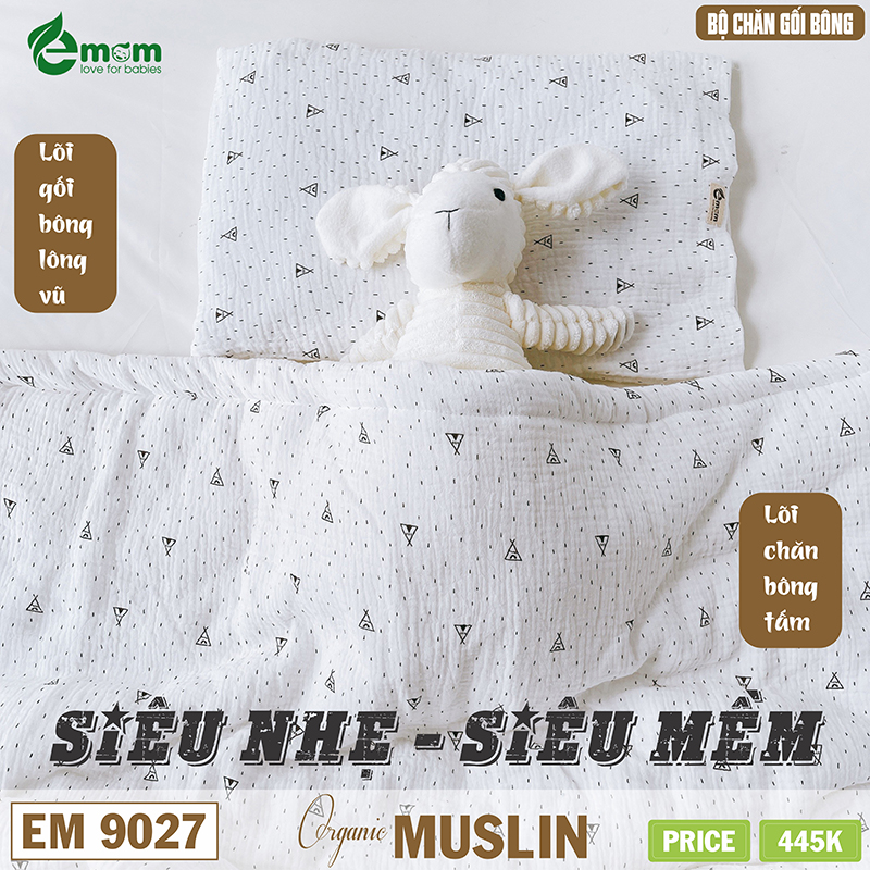 Sét chăn gối xô muslin EMOM LOVELY (chăn 4 lớp lót bông)