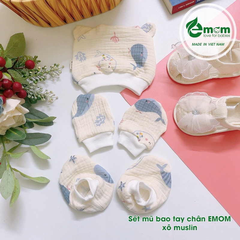 Sét mũ bao tay chân EMOM xô Muslin