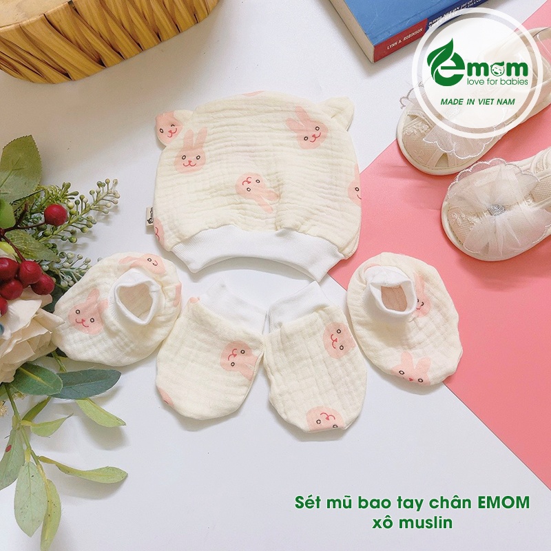 Sét mũ bao tay chân EMOM xô Muslin