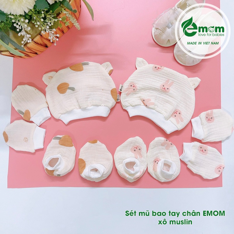 Sét mũ bao tay chân EMOM xô Muslin