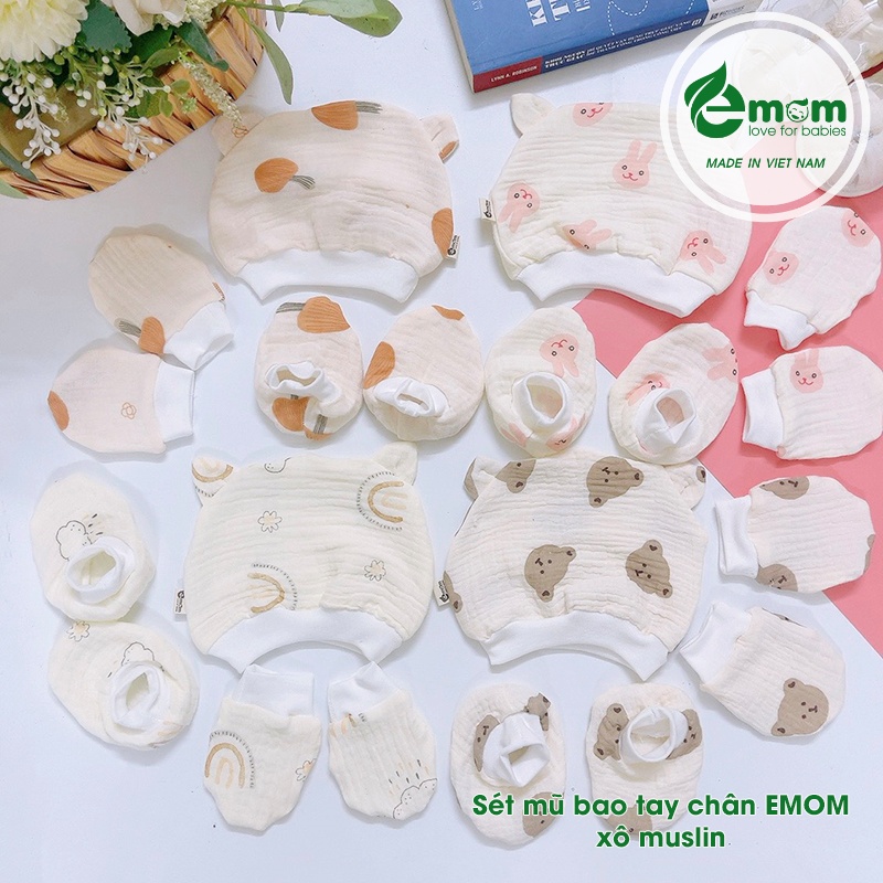 Sét mũ bao tay chân EMOM xô Muslin