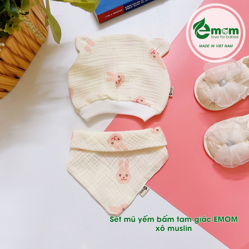 Sét mũ yếm bấm tam giác muslin EMOM