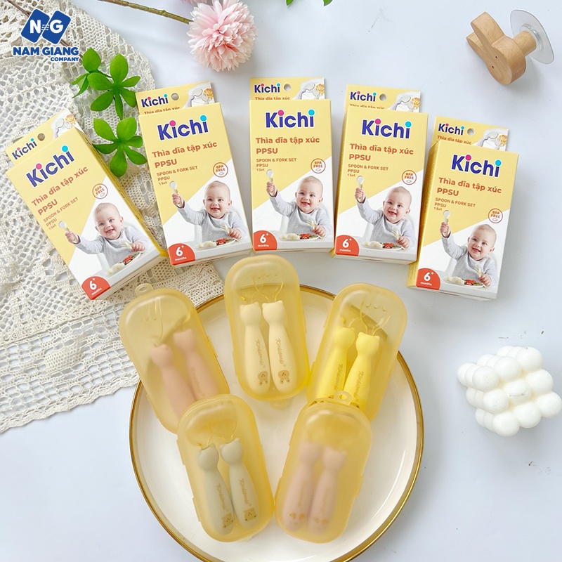 Set thìa dĩa tập xúc kèm hộp Kichi