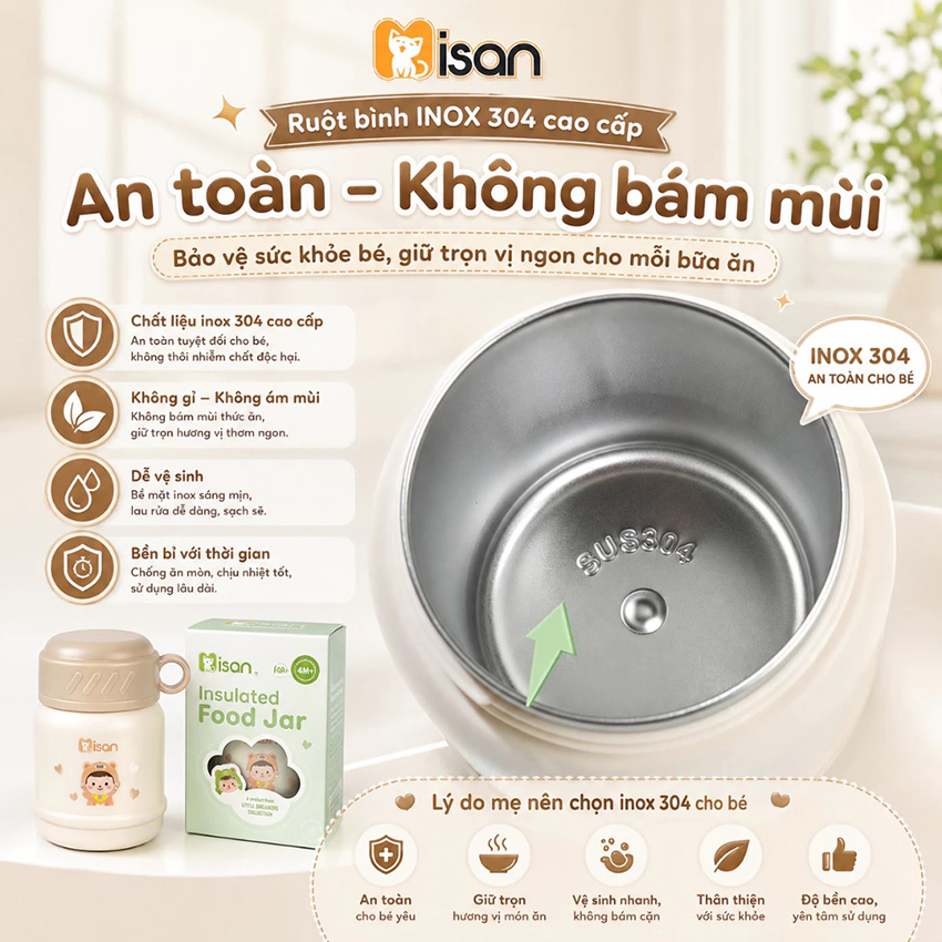 Bình ủ cháo inox 304 Misan Little dreamers