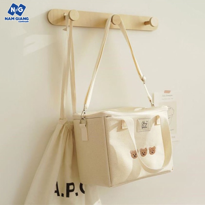 Túi bỉm sữa giữ nhiệt Hàn quốc hình gấu