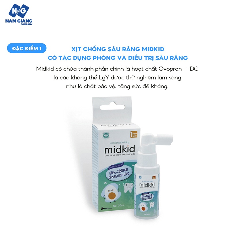 Xịt chống sâu răng Midkid giảm ố vàng sâu sún cho bé