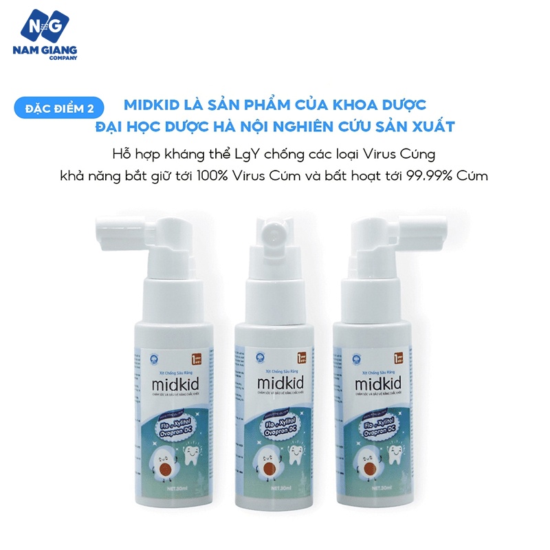 Xịt chống sâu răng Midkid giảm ố vàng sâu sún cho bé