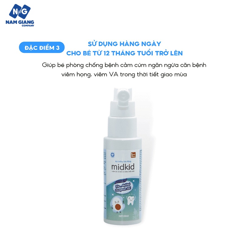 Xịt chống sâu răng Midkid giảm ố vàng sâu sún cho bé