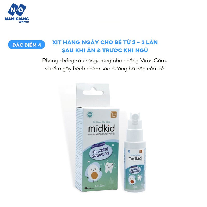 Xịt chống sâu răng Midkid giảm ố vàng sâu sún cho bé