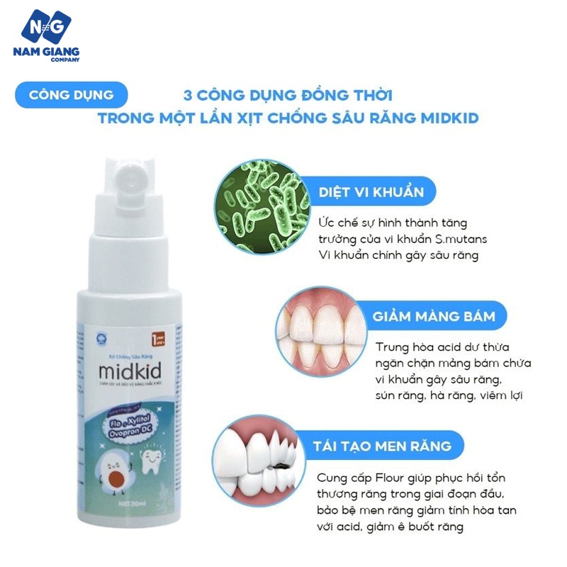 Xịt chống sâu răng Midkid giảm ố vàng sâu sún cho bé