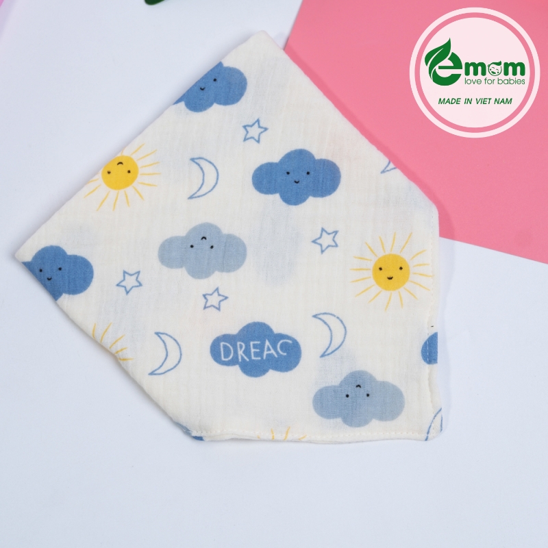 Yếm bấm tam giác xô muslin Emom (Sét 5C)