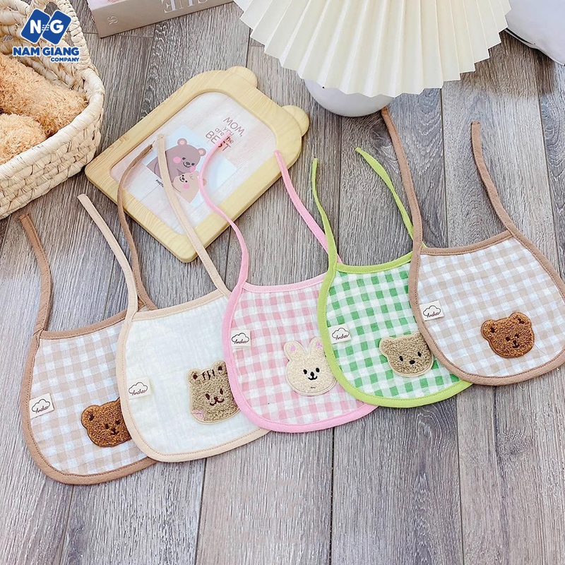 Yếm dây thêu hình gấu ANCHEE muslin