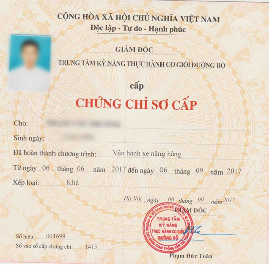 Chứng chỉ vận hành xe nâng 