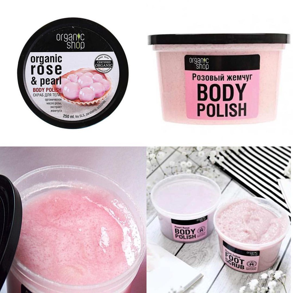 Tẩy TBC Body Organic Shop Rose & Pearl 250ml Mặt Hoa Da Phấn