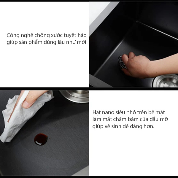 Chậu rửa bát inox 304 công nghệ nano chống trầy xước 