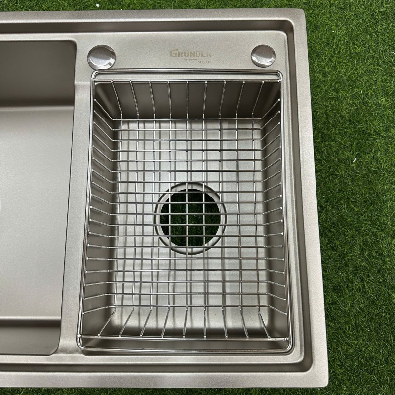 Chậu rửa bát 2 hố 1 chính 1 phụ thông minh thương hiệu GRÜNDER kích thước 83 x47cm
