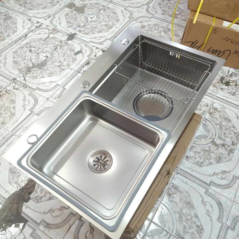 Chậu rửa bát 1 hố GRÜNDER inox 304 kết hợp vân đá chống xước dễ vệ sinh kích thước 78x46cm